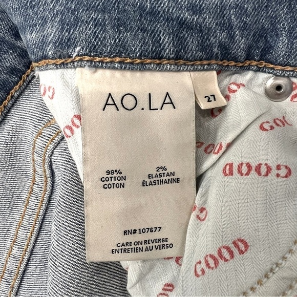 Alice + Olivia AO.LA Good highrise exposed button lightwash distressed jeans, 27 - Picture 4 of 15